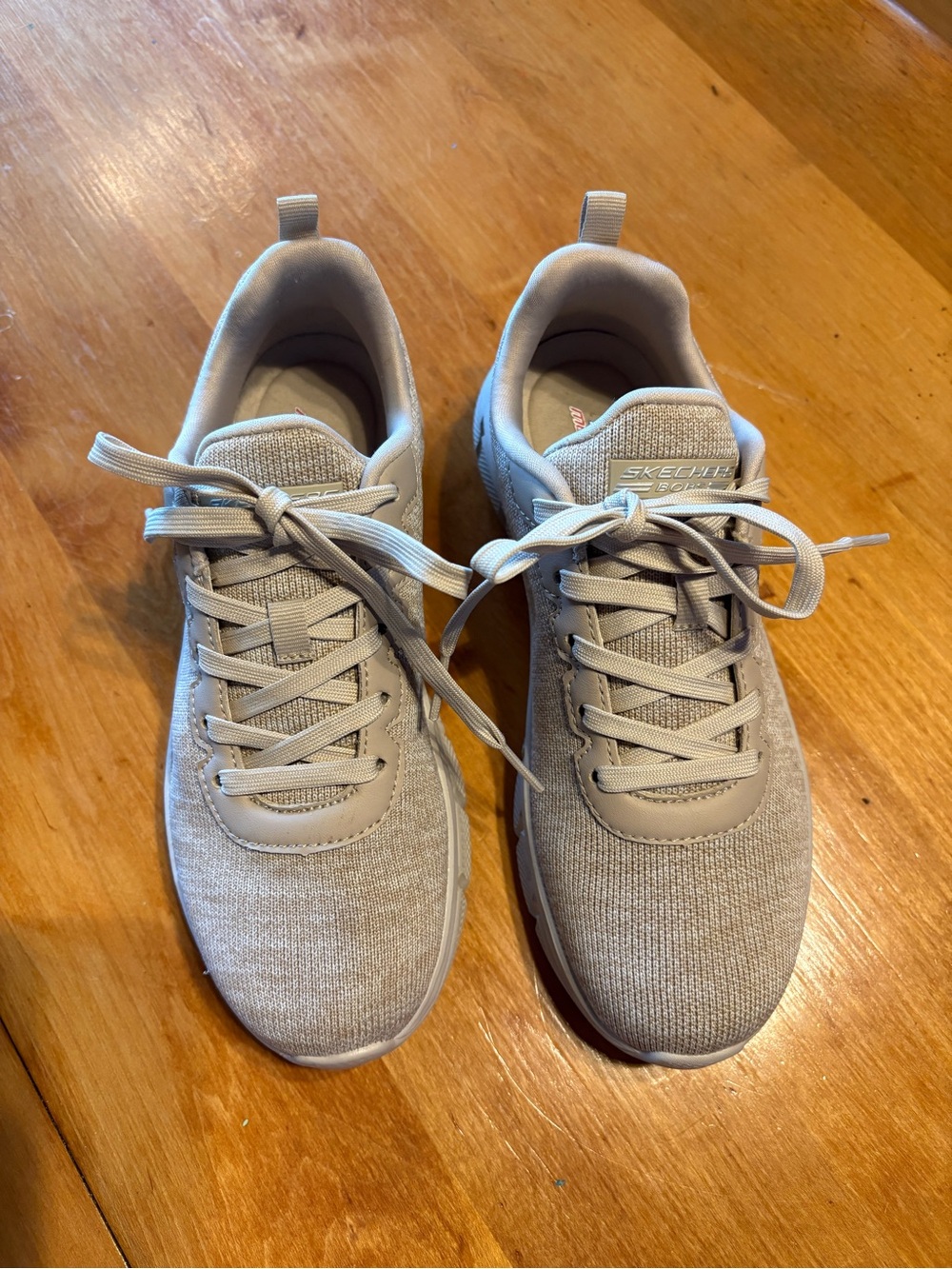 126) Skechers Bobs Memory Foam Casual Taupe Knit Sneakers Size 7 1/2